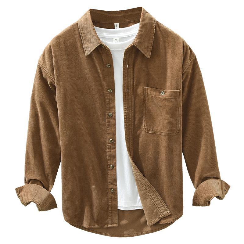 Men's Retro Corduroy Long-Sleeved Shirt Jacket - Casual, Loose Fit, All-Match for Spring and Autumn