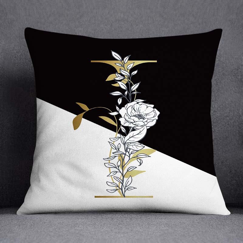 Golden Lace Letter Series Pattern Decorative Pillowcase, Square Home Office Decoration (45Cm * 45Cm)