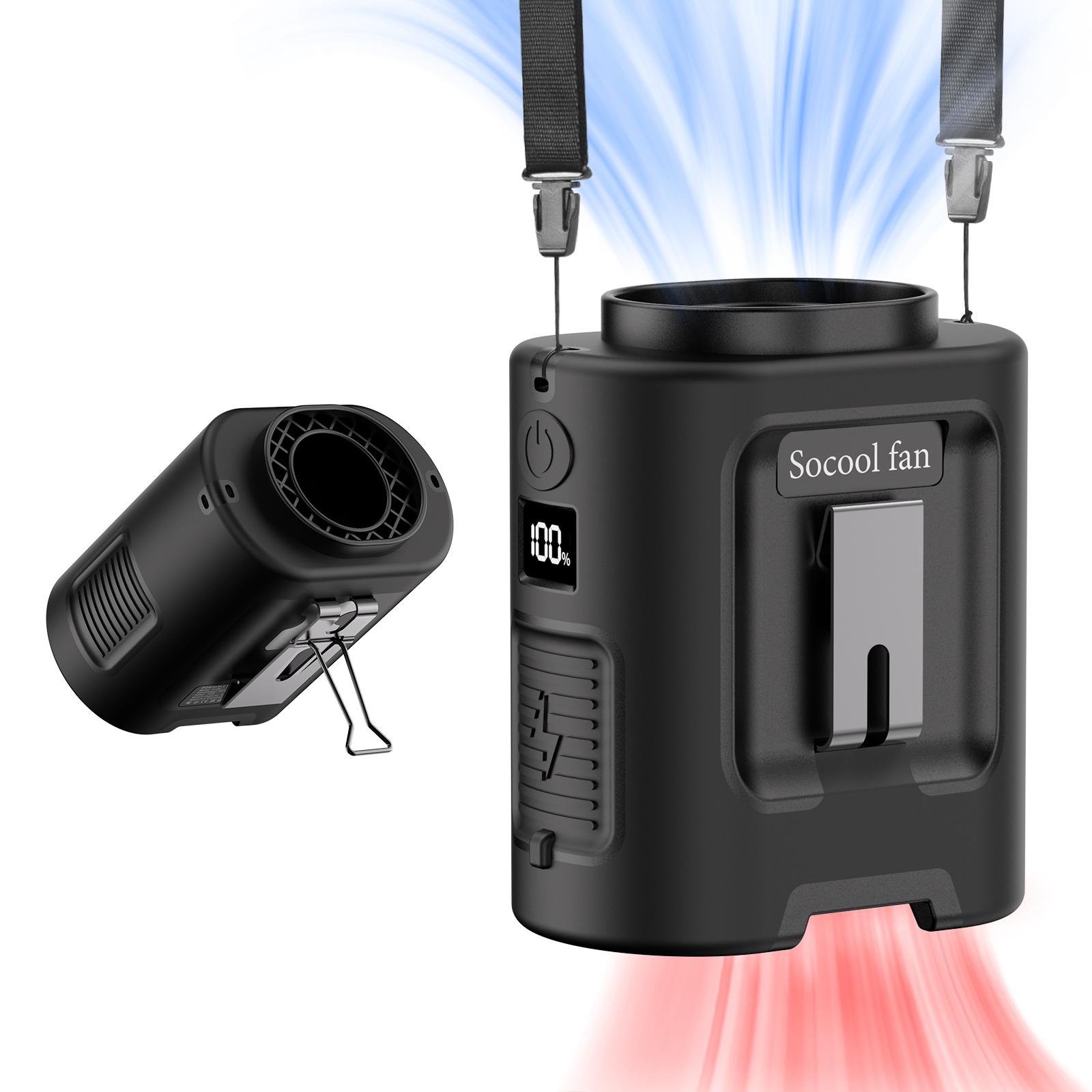 

Socool Вентилятор 5000 мАч Портативный поясной вентилятор Портативный подвесной на шею с повербанком 4 скорости 13000 об/мин для путешествий, курьеров, работы на открытом воздухе чёрный