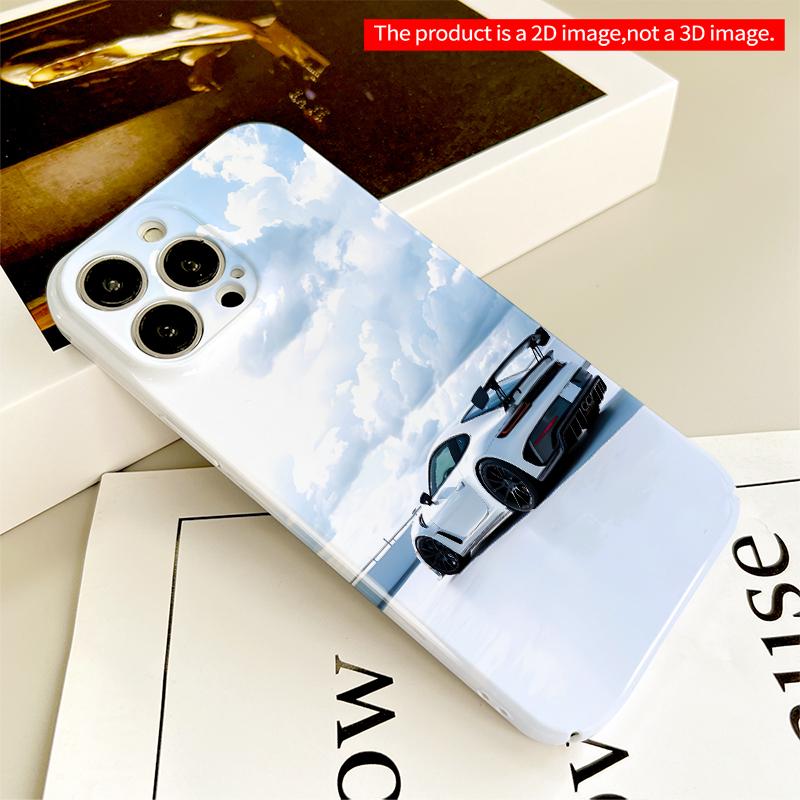 2DFlat White Sports Car Sky Background All inclusive film hard iPhone case, compatible with iPhone 18 Pro Max 17 16 15 14 13 12 11