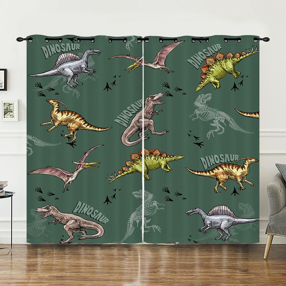 Curtain Tyrannosaurus Rex Skeleton Dinosaur Sunshade Digital Printing Blackout Curtain Punching