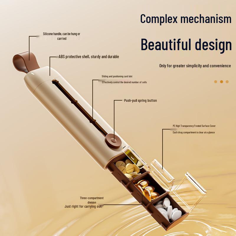 Portable Three-Compartment Sliding Medicine Box with Lid - Moisture-Proof and Sealed for Medication Storage