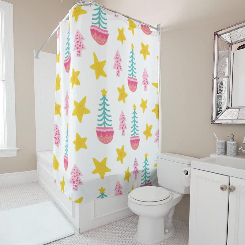 Tu Charming Christmas Shower Curtain Festive Holiday Decor Bathroom Fabric Waterproof Holiday Home Decor Festive Trees Pattern W