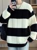 Autumn Winter Men's Striped Color Block Round Neck Pullover, Casual Japanese Retro Hong Kong Style Knitwear.