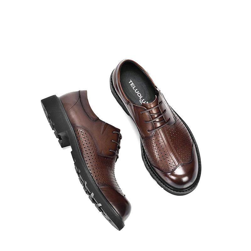 Big Head Shoes Men's Trendy Business Leather Sandals - Breathable, Hollow, Thick Sole, Versatile, Perforated Round Toe