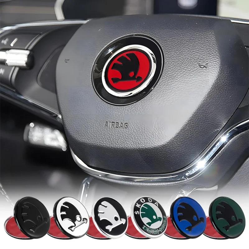 AAAIX1 Lenkrad Mittel Logo Emblem Aufkleber Decals Für Skoda Octavia Rapid Kodiaq Fabia Karoq Superb Kami Kamiq A7 Zubehör