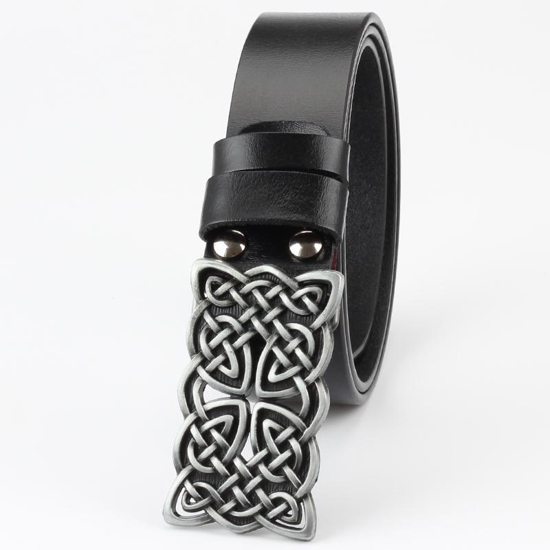 Fashion Women Belt Retro Celtic Knot Design Metal Pin Buckle Genuine Cowskin Leather Waistband Decorative Lady Gifts