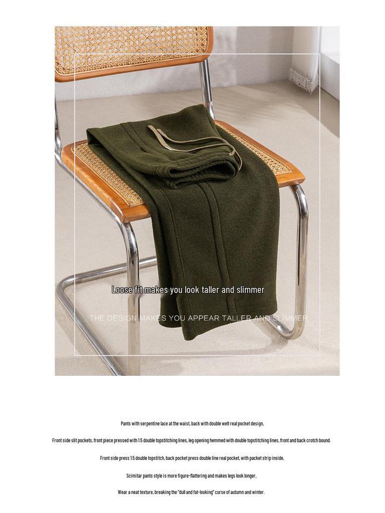 2025 Puyuan Autumn/Winter Silk Cashmere Women's Wide-Leg Pants with Double Pockets