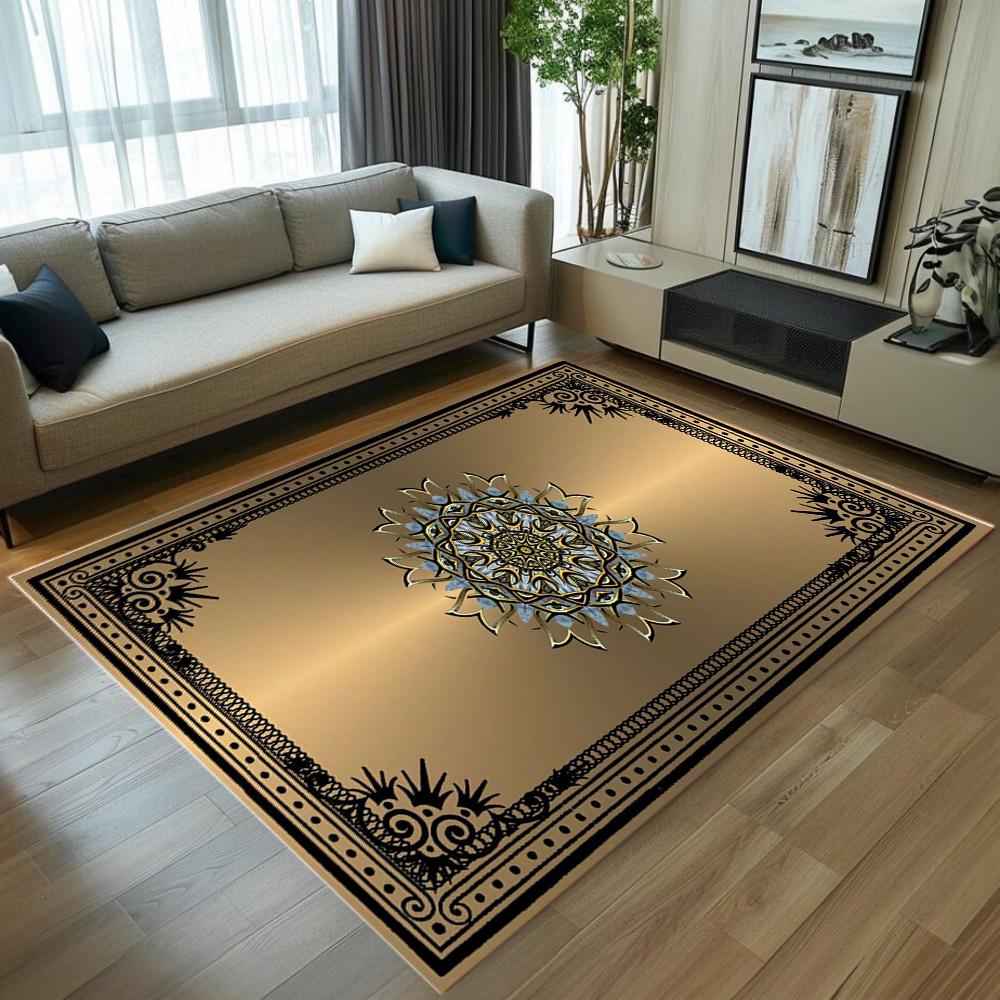 Luxury European Large Carpet Living Room Golden Decoration Sofa Table Area Rugs Non-slip Bedroom Washable Floor Mat