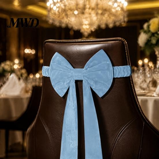 Birthday Party Chair Bows Burgundy Velvet Sashes with Elastic Straps, Reusable Bow Tie Wedding Reception Decor Back Cover, Decorative Ribbon