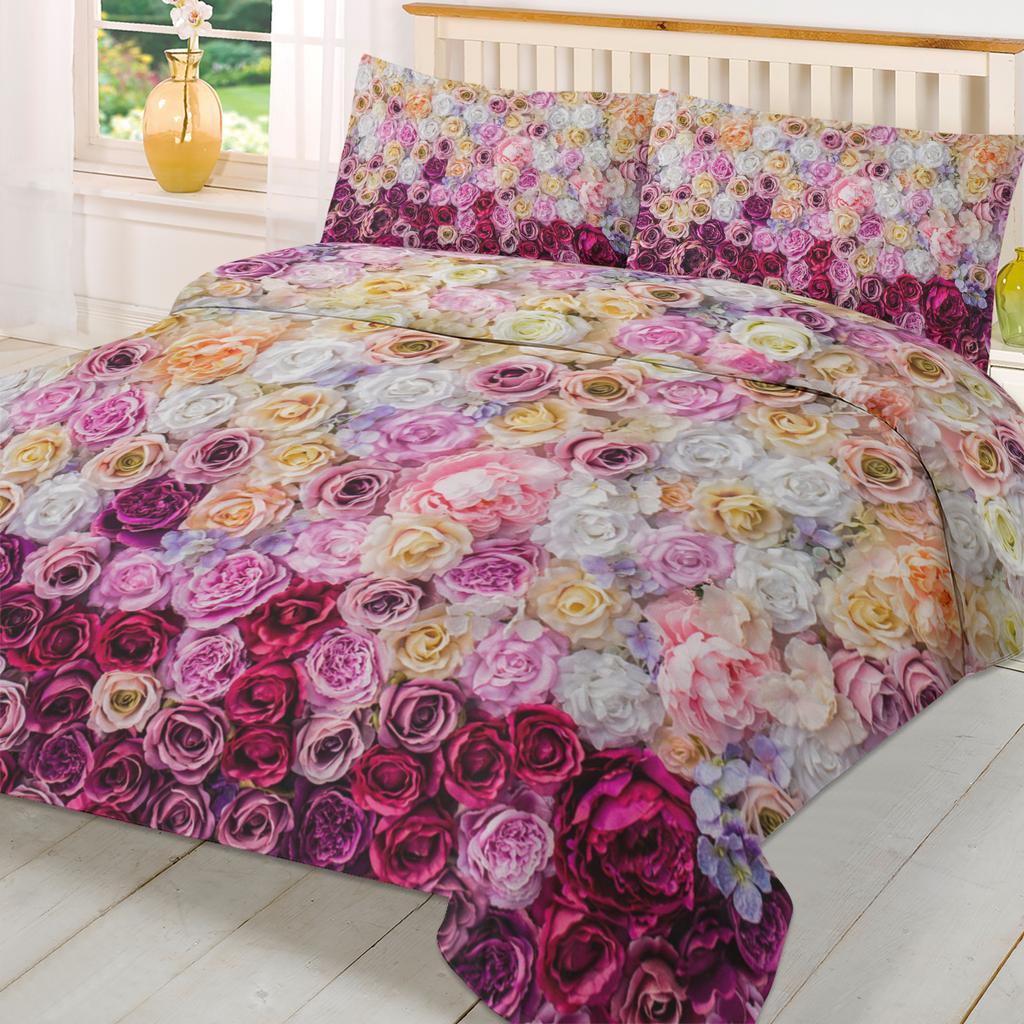 Colorful Rose Flower Duvet Cover With Pillow Case Custom 3pcs Bedding Set Quilt Cover Double Bed Home Textile