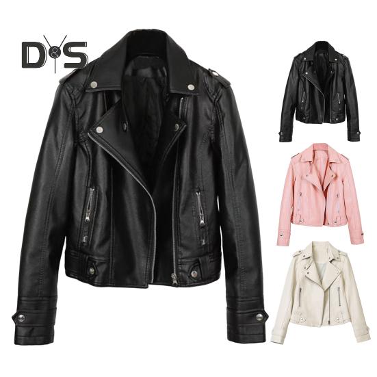 Dámská bunda Umělá kůže Hladký povrch Límec na zip Zip a nýt Dekor Dlouhé rukávy Moto kabát Cestovní svrchní oděvy