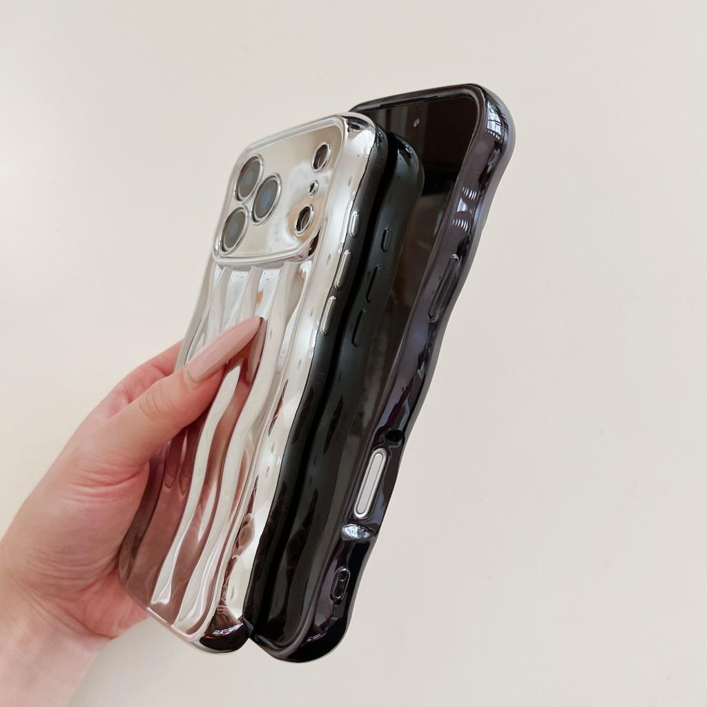 Fashion 3D Electroplated Water Ripple Stripe Phone Case For iPhone 17 Air 16 15 14 13 Pro Max  Wavy Shockproof Soft Cover