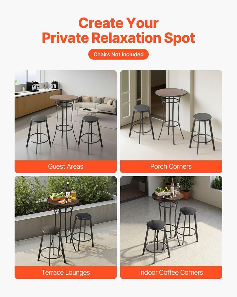 Outdoor Round Bar Table, 60 cm Counter Bar Height Bistro Table, Patio Dining Tables with Easy-to-Clean Top & Sturdy Metal Frame, Indoor High Top Pub