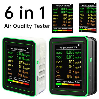 Medidor de CO2 Multifuncional 6 em 1 Testador Digital de Temperatura e Umidade Dióxido de Carbono TVOC HCHO Detector Monitor de Qualidade do Ar