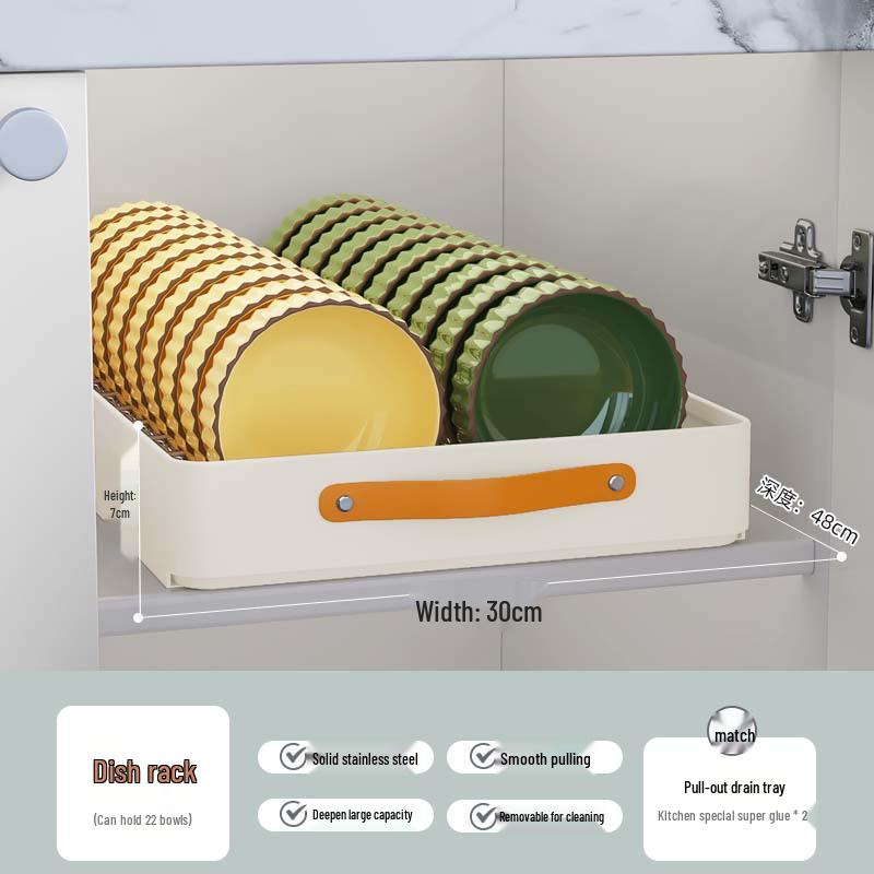 Pull-Out Basket Drawer Dish Rack for Kitchen Cabinet Storage