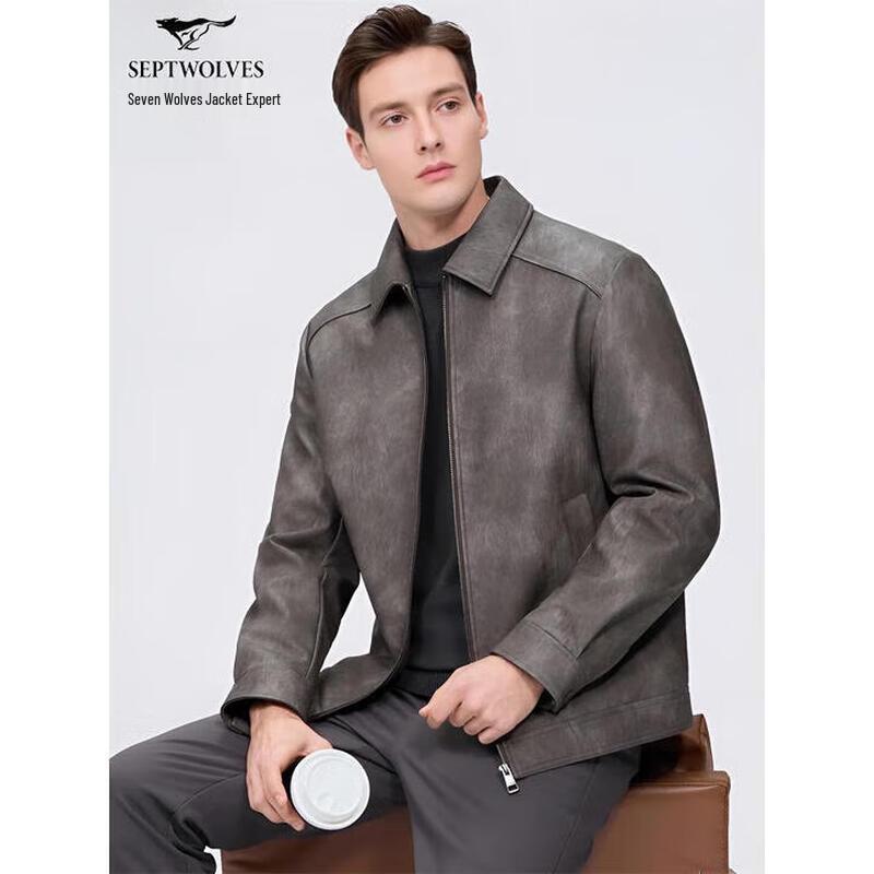 

Septwolves Men s Padded PU Leather Lapel Jacket 2XL
