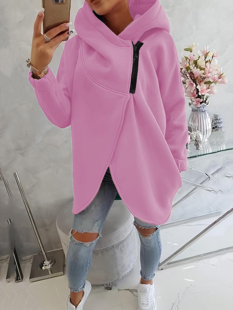Women's Long Sleeve Casual Black Hoodie Sweatshirt with Front Pockets and Zippered Hood