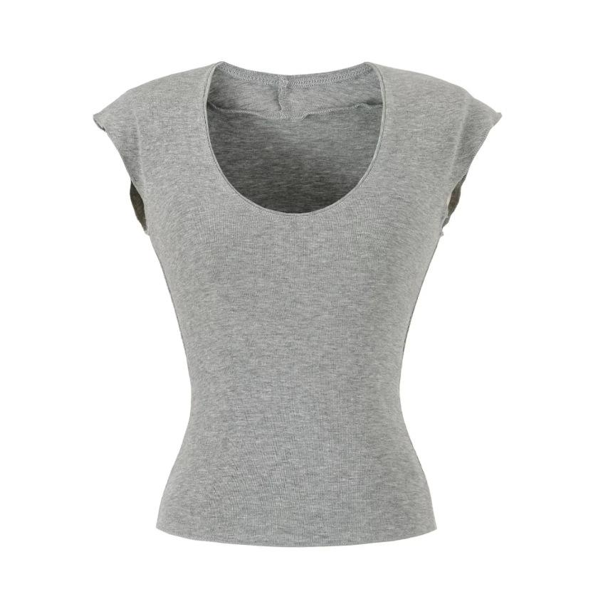 U-neck Short-sleeved T-shirt Women's Summer New American Spice Girl Solid Color Slim-fitting Short Bottom Top