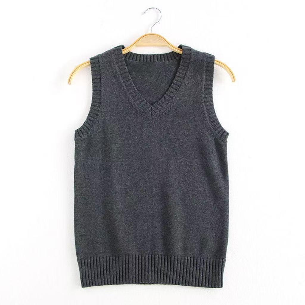 Warstwowa kamizelka JK: Klasyczny bezrękawnik z dzianiny z dekoltem w serek - Minimalistyczny japoński styl na wiosnę i jesień