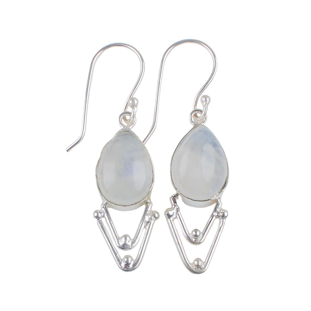 Original Rainbow Moonstone Gemstone 925 Sterling Silver Elegant Jewelry Earrings EE-39-30