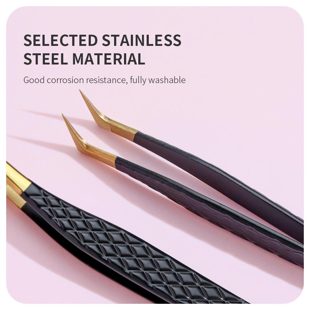 ANNAFRIS High-end Fiber Tip Lash Tweezers Stainless Steel Straight Head Curved Tip Eyelash Extension Tweezer Makeup Tools