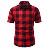 Men's Trendy 3D Print Plaid Slim Fit Short Sleeve Casual Shirt