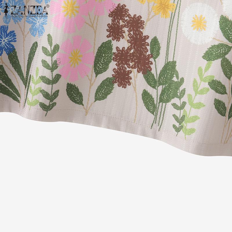 ZANZEA Women Casual V-Neck 3/4 Sleeve Loose Floral Blouse