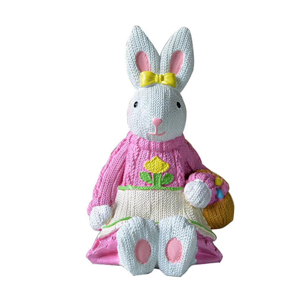 Easter Bunny Figurine Resin Woven Rabbit Ornament Desk Decoration Festival for Children Day Birthday Wedding Gift Supply