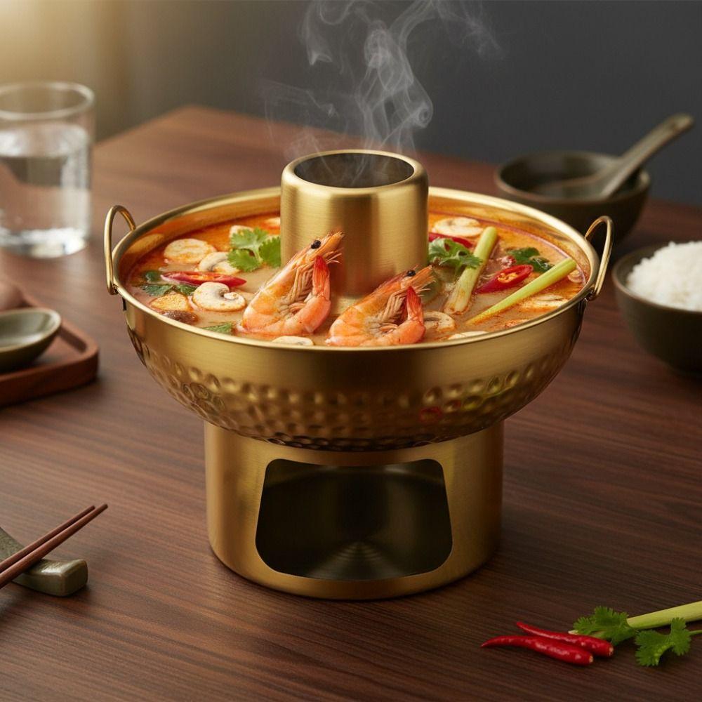 Doppelohr Edelstahl Kleiner Hot Pot Verdickter Holzkohle Hot Pot Tragbarer Dessert Hot Pot Camping
