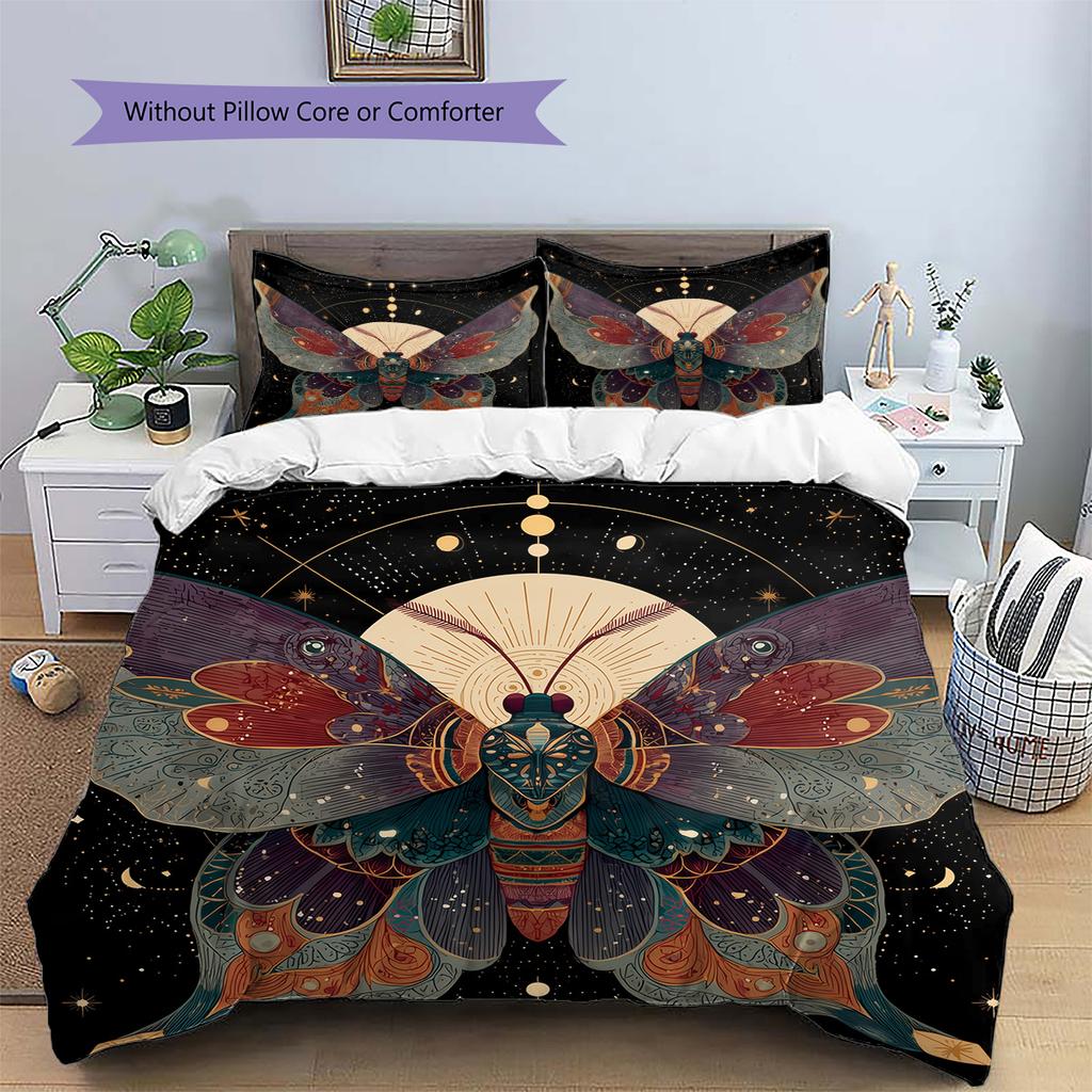 Moon Butterfly  Pattern Bedding Quilt Set Quilt Cover Pillowcase Home Decoration  Gift (1 * duvet cover + 2 * pillowcase, without core)