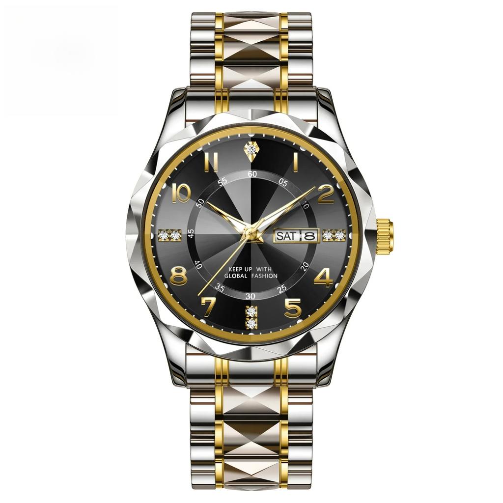 Men Quartz Watch Waterproof Date Week Luminous Wristwatch Stainless Steel Watch Business Clock
