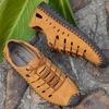 New Summer Breathable Men Sandal Roman Genuine Leather Handmade Mesh Men Casual Shoes Platform Outdoor Hiking Mesh Beach Sandals