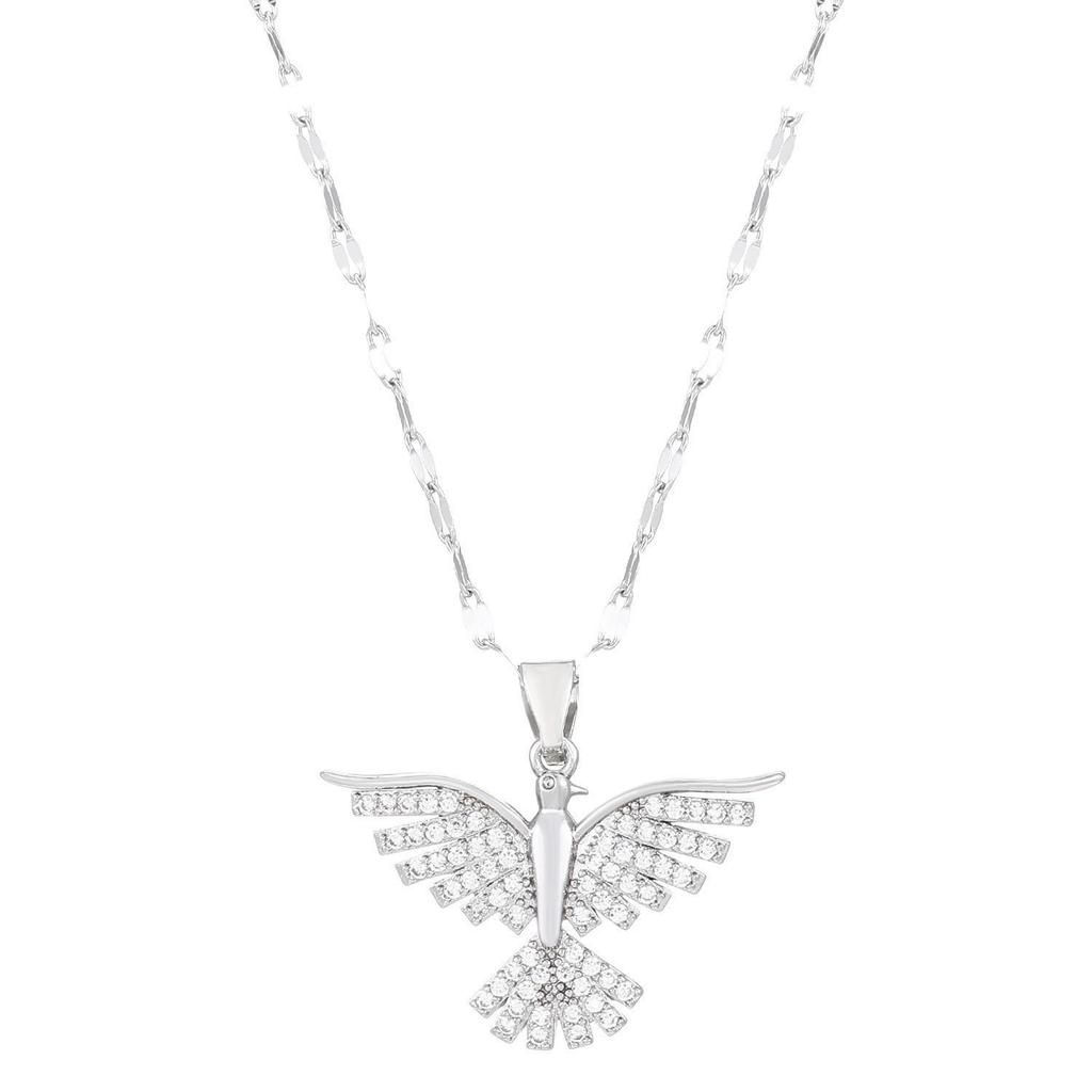Gradient Diamond Feather Sword Pendant Necklace with Angel Wings Design