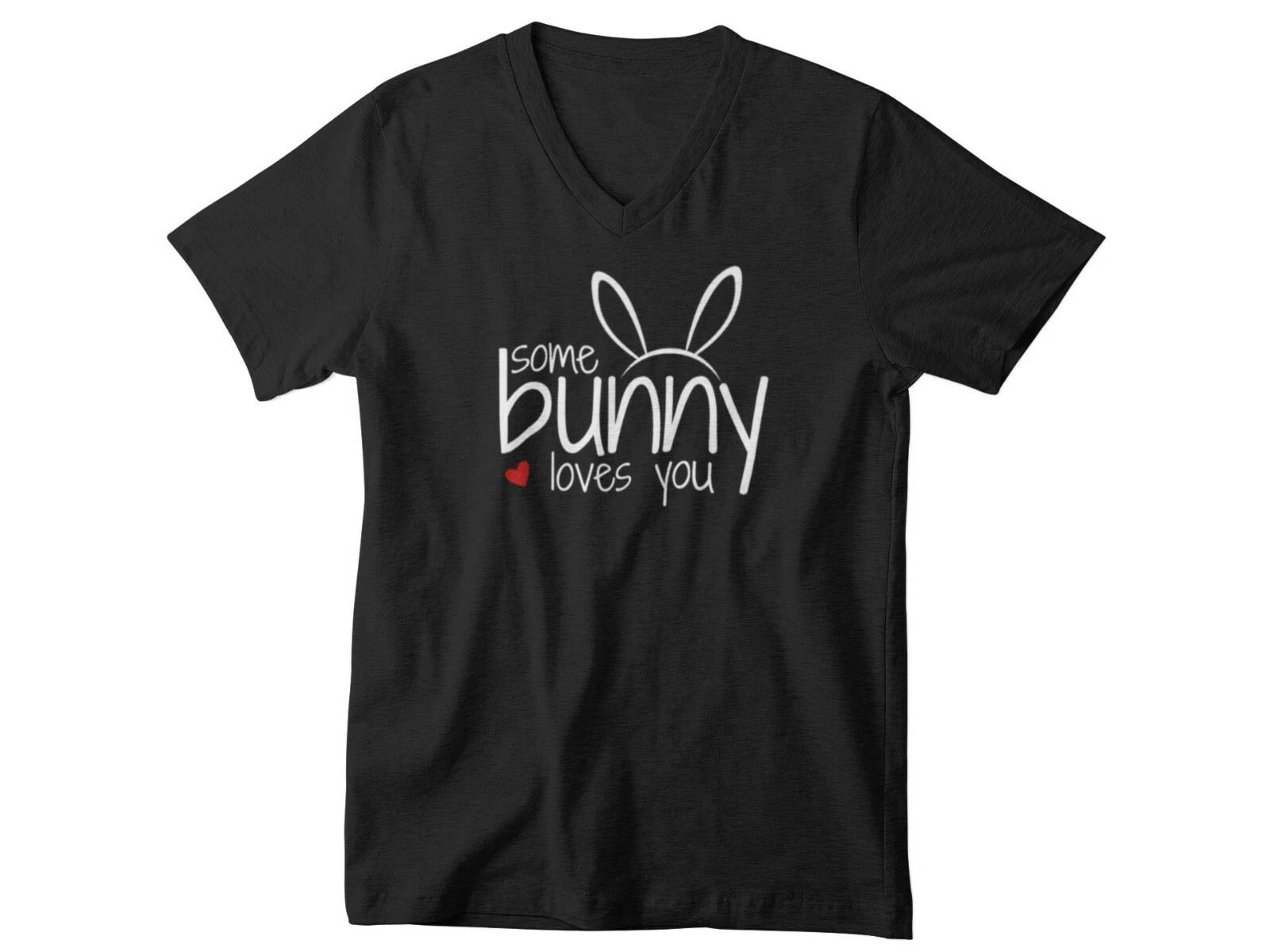 Mens V-neck Some Bunny Loves You Shirt Easter Bunny Ears Graphic Tee Spring Top L