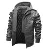 Men's Leisure Motorcycle  Leather Jacket With Cotton Warm Jacket Thickened Detachable Hooded Large Jacket
