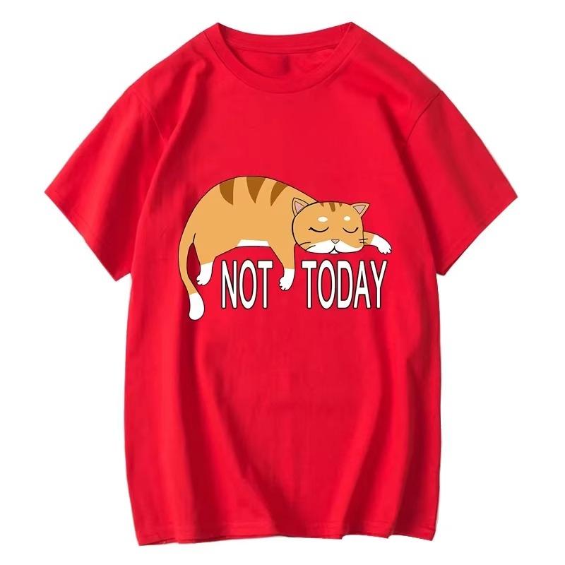 Summer Unisexs Tshirt High Quality Cotton Blend Funny Lazy Cat Printing Casual Cool Loose Oneck H