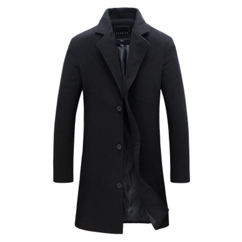 Men's Long Woolen Trench Coat Large Size Solid Color Woolen Coat
