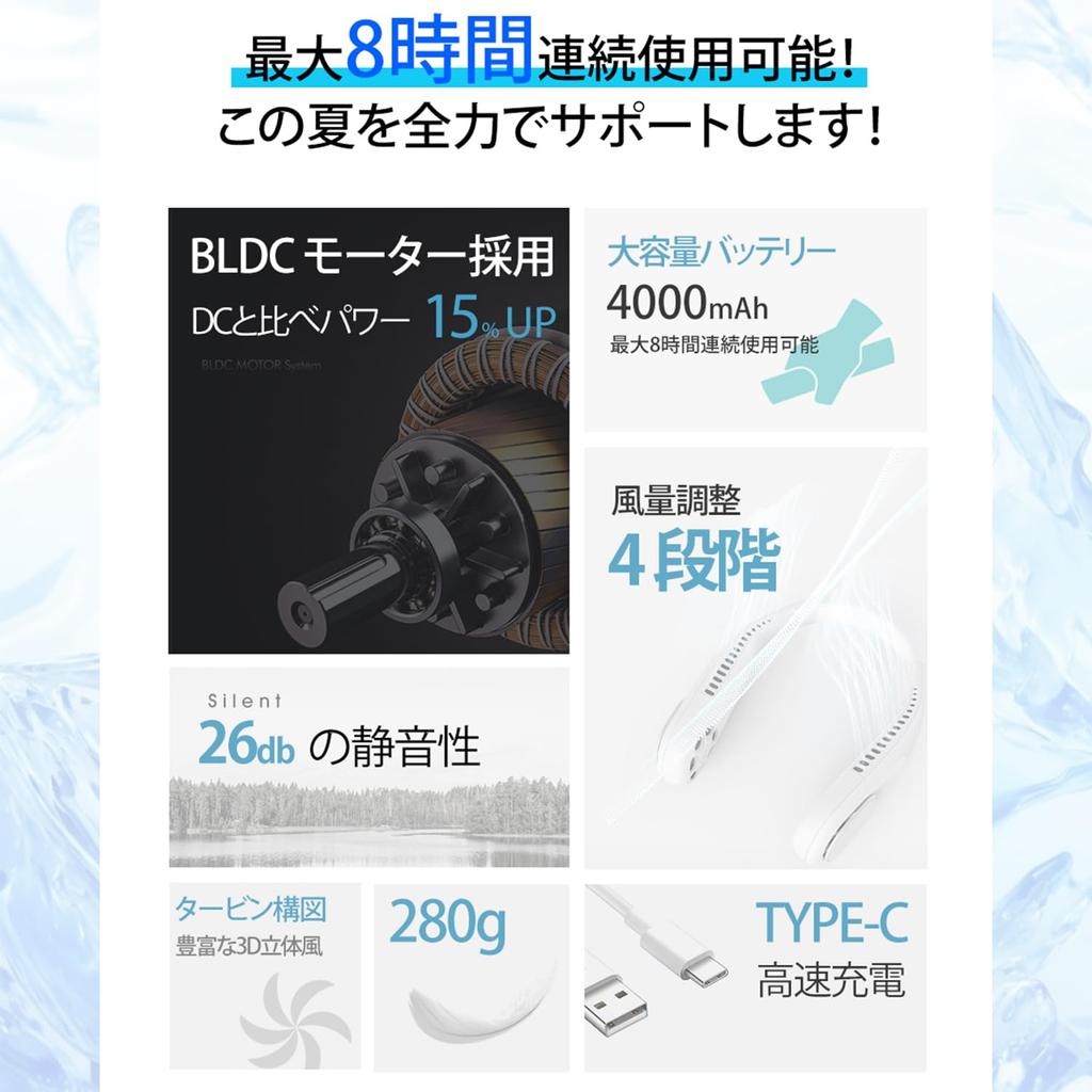 aioLAB Neck Pro Neck 2024 Neck Portable Neck 8 Hours of Continuous Rapid 4000mAh High 4 Speed Suitable for Kids and and SHOKAI Cooler, Upgrade, Fan,