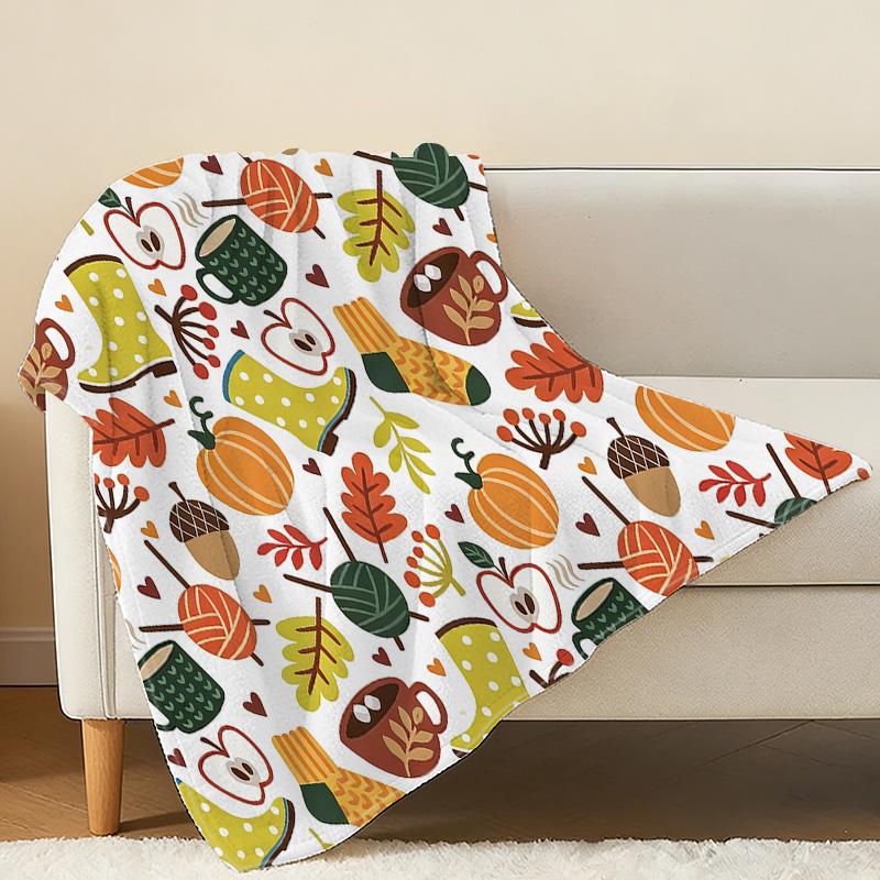 Soft Fuzzy Flannel Throw Blanket, Non-Shedding Fall Themed Warm Blanket for Home, Couch, Nap & TV Watching