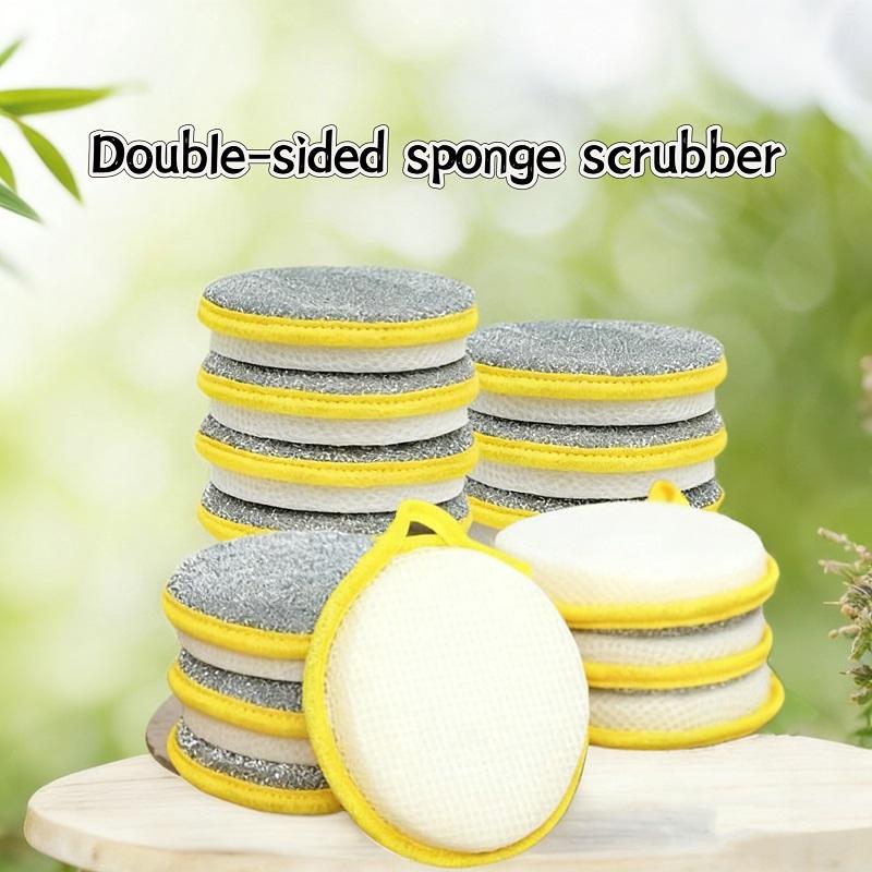 3-Pack Double-Sided Sponge Scrubber Pads - 2-in-1 Pot Scrubbers & Oil-Free Dish Cloths for Kitchen Household Cleaning