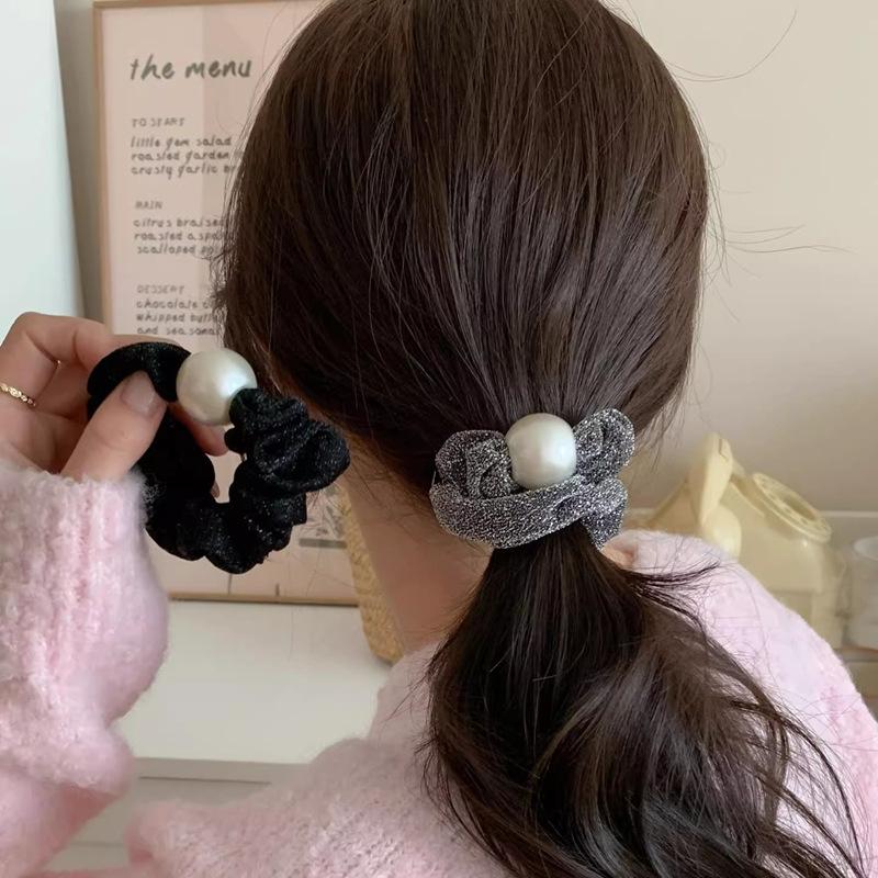 Delicate Pearl Decorated Sparkly Hair Ring for Women Formal Occasions Daily Elegant Hair Accessory