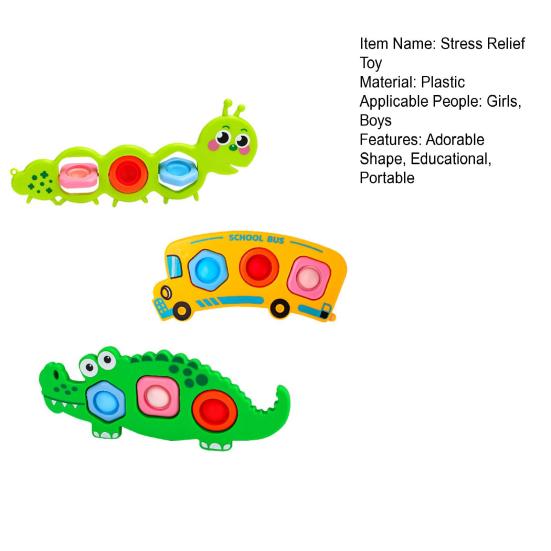 3Pcs Stress Relief Push Bubble Toy Toddlers Fine Motors Skills Cartoon Caterpillar Crocodile School Bus Flipping Bubble Sensory Fidget Toy Travel