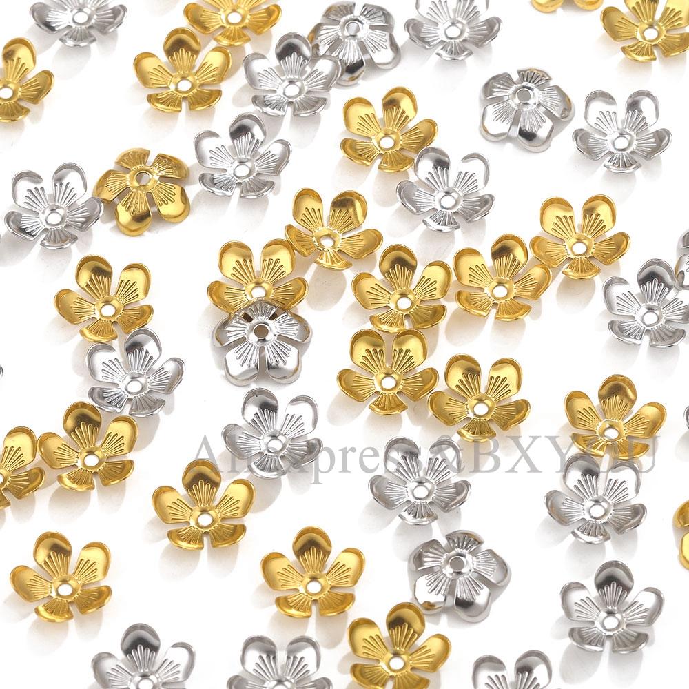 50pcs/lot Stainless Steel Flower Beads Caps Petal Base For DIY Jewelry Making Material Supplies Earrings Handmade Accessories