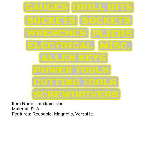 12Pcs Magnetic Toolbox Labels Reusable 3D Printed Tool Box Organize Accessories for Steel Toolboxes Carts Drawers Cabinets DIY Garage Organization