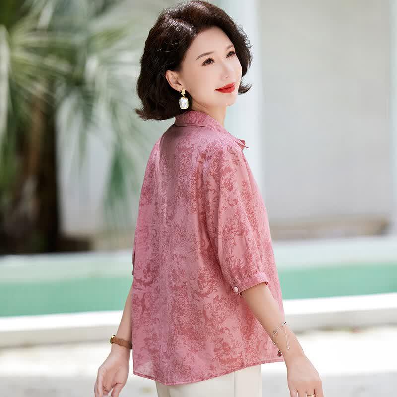 Paster Women's Summer Lapel Collar 3/4 Sleeve Loose Blouse