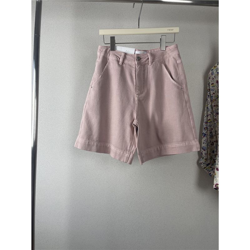 

White Wardrobe Soft Denim A- line 4 Points Wide Leg Shorts Lotus root powder color EUR25