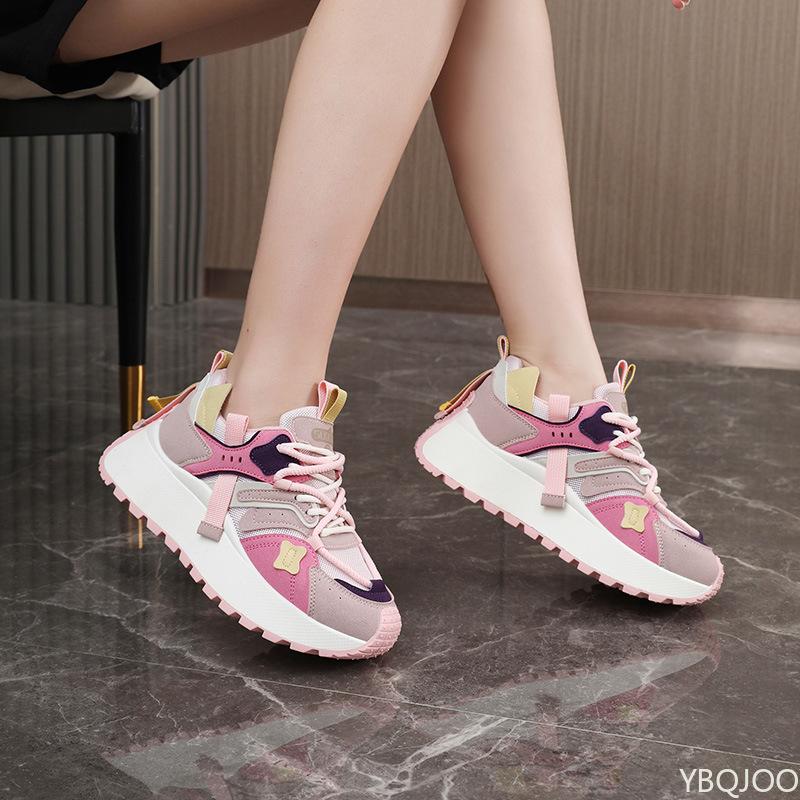 New Thick Soled Sports Trend Women's Sports Shoes Niche Casual Comfortable Height Increasing Lace Up Women's Running Shoes