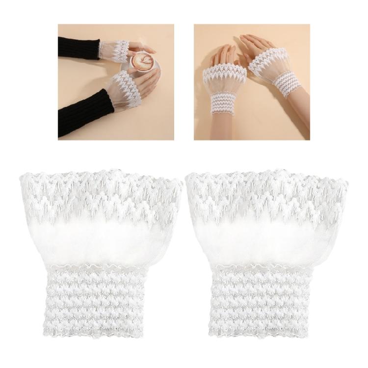 Stylish Sheer Wrist Cuffs Lace Pattern Detail Nails Photography Accessories Lightweight Fabric