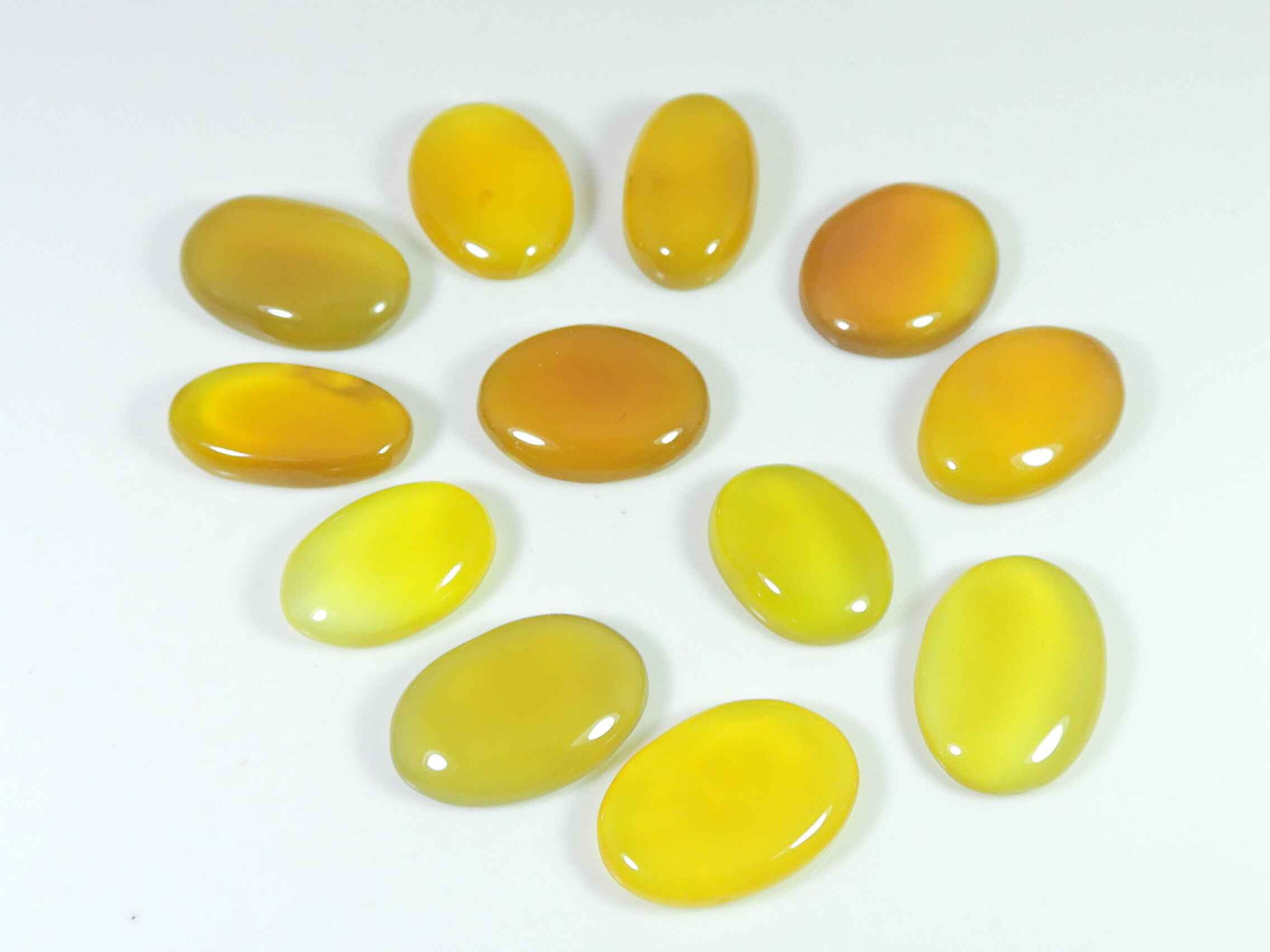 

21-26MM Ring Size Yellow Onyx Oval Crystal Cabochon Loose Gemstone 12Pcs Lot RQ-2632